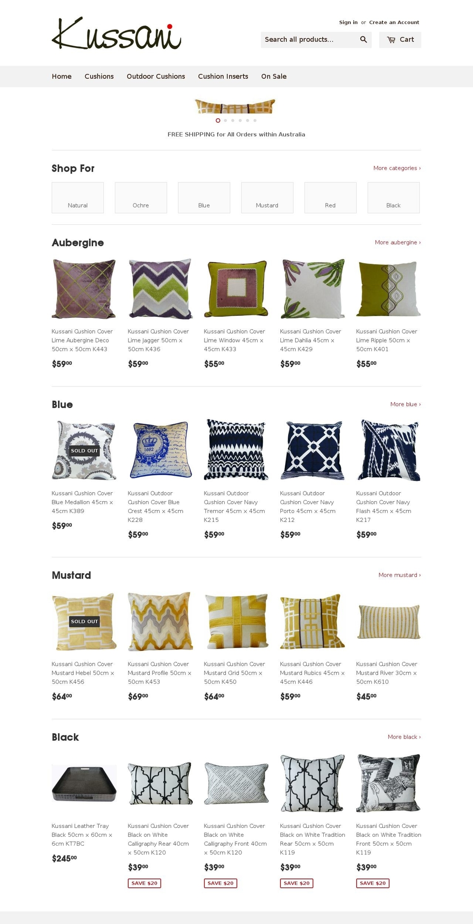 kussani.com.au shopify website screenshot