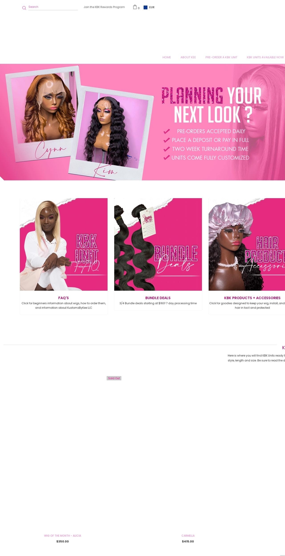 kustomzbykee.com shopify website screenshot