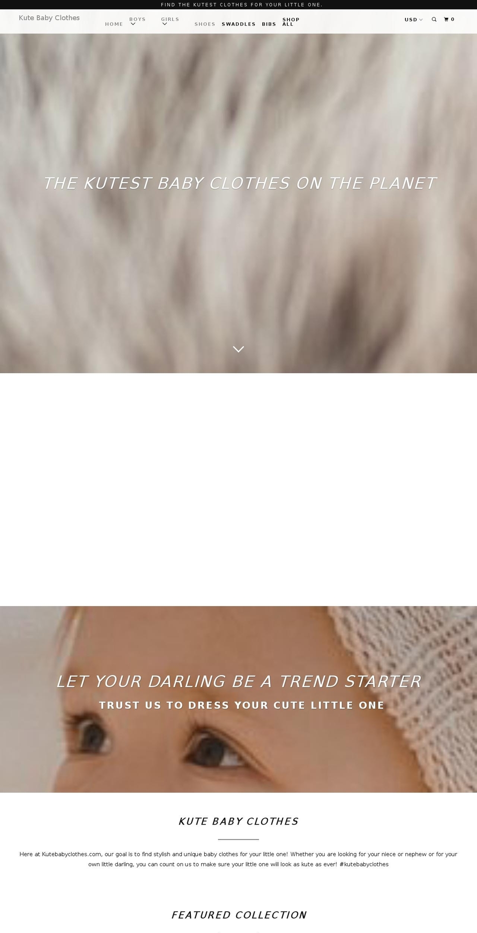 kutebabyclothes.com — Shopify storefront screenshot