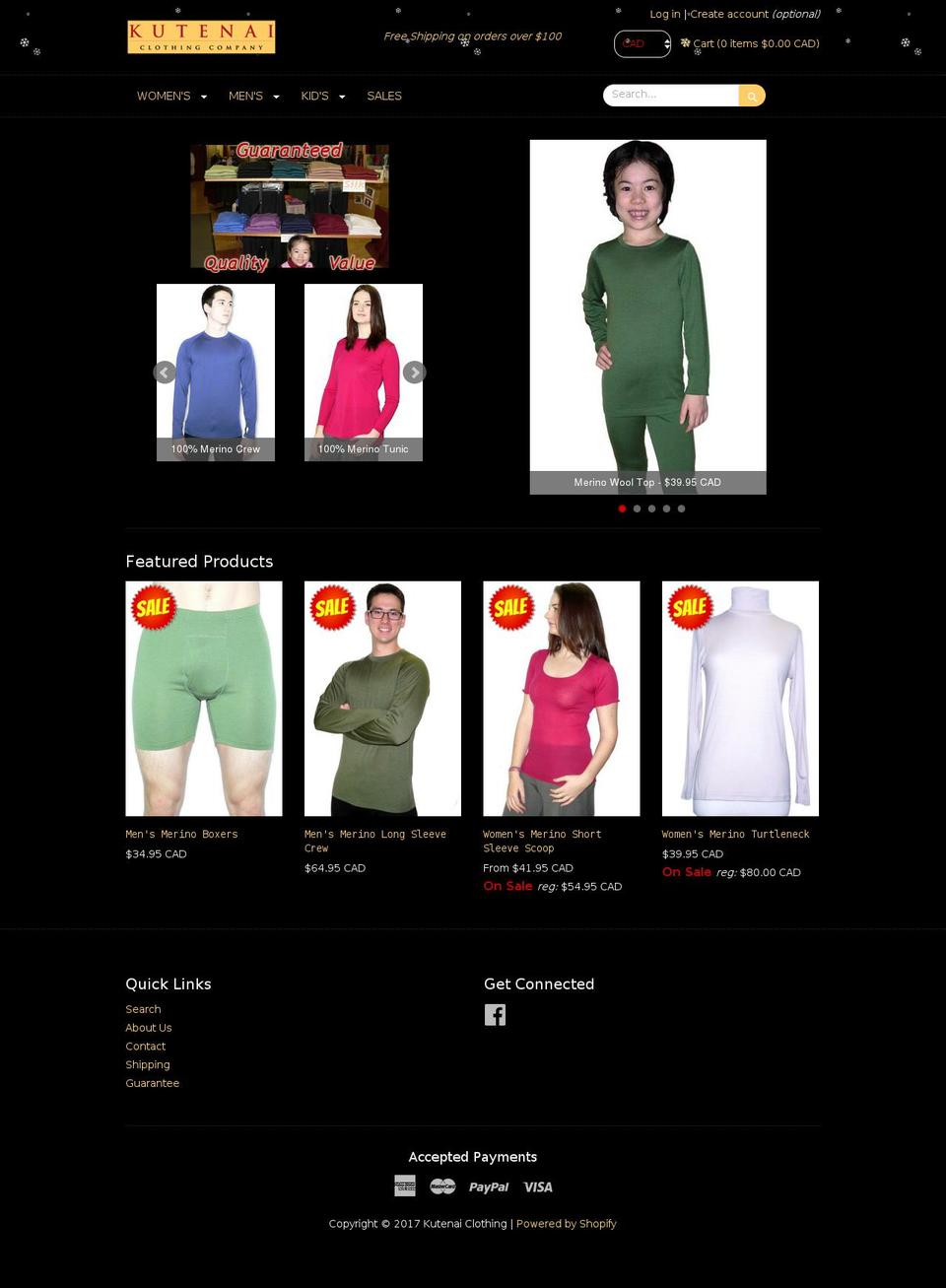 Timber Shopify theme site example kutenaiclothing.com