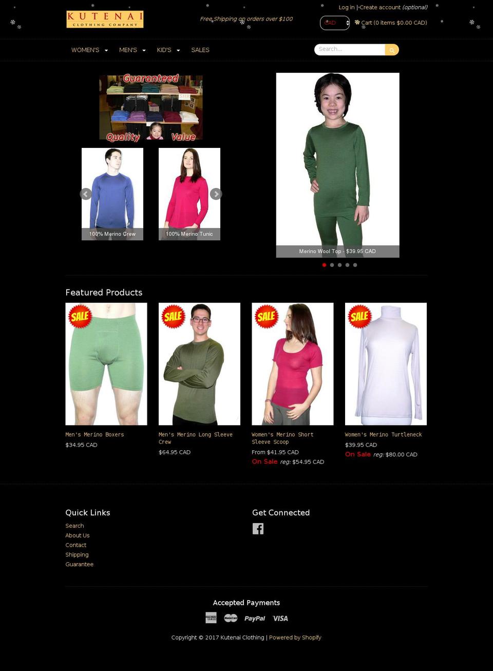 kutenaiclothing.com shopify website screenshot