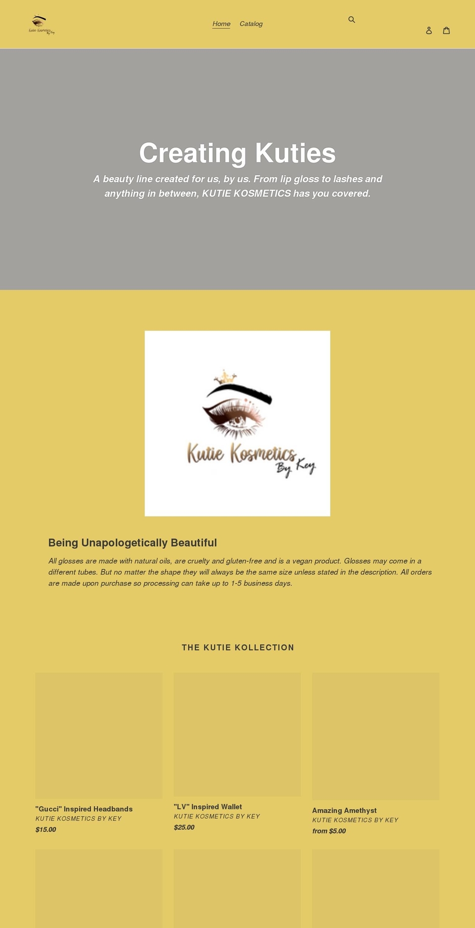 kutiekosmeticsbykey.com shopify website screenshot