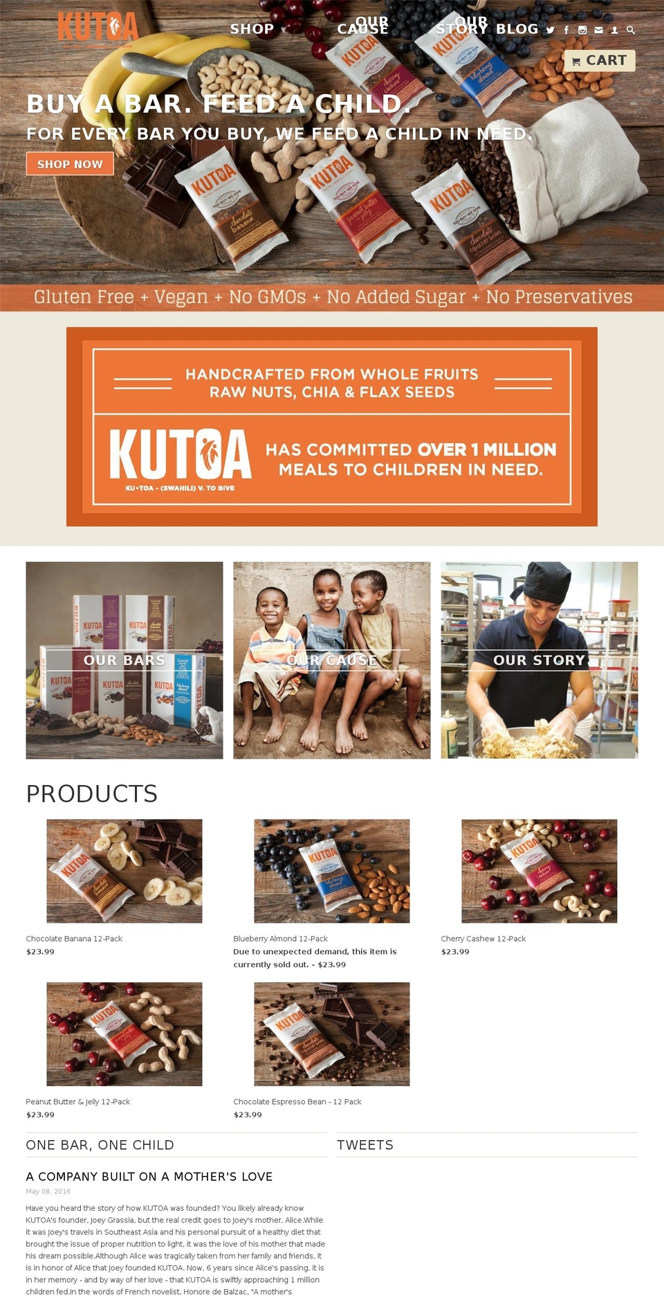 kutoanutritionbars.com shopify website screenshot