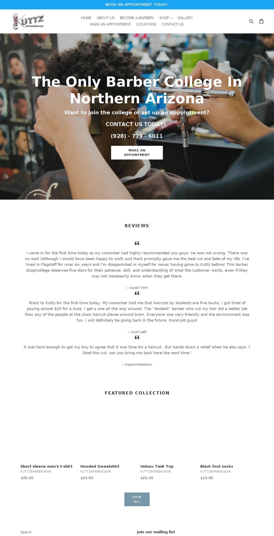 kuttzbarbershop.com — Shopify storefront screenshot