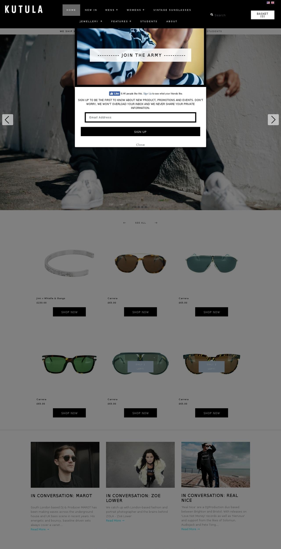 kutulaarmy.com — Shopify storefront screenshot