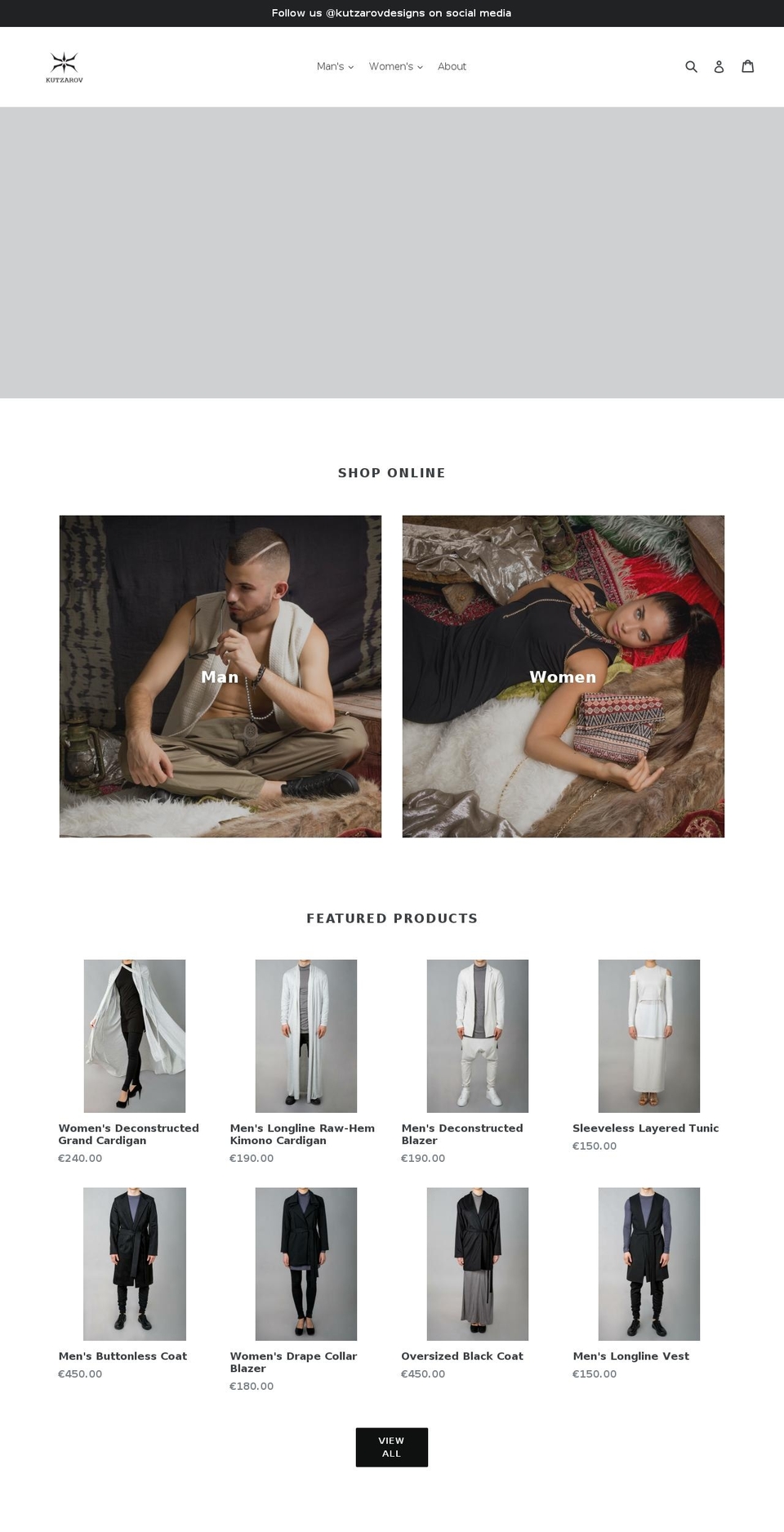 kutzarovdesigns.com — Shopify storefront screenshot
