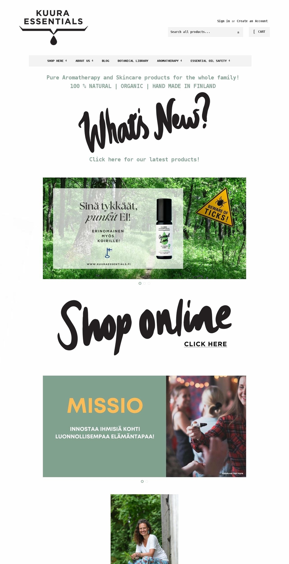 kuuraessentials.fi shopify website screenshot