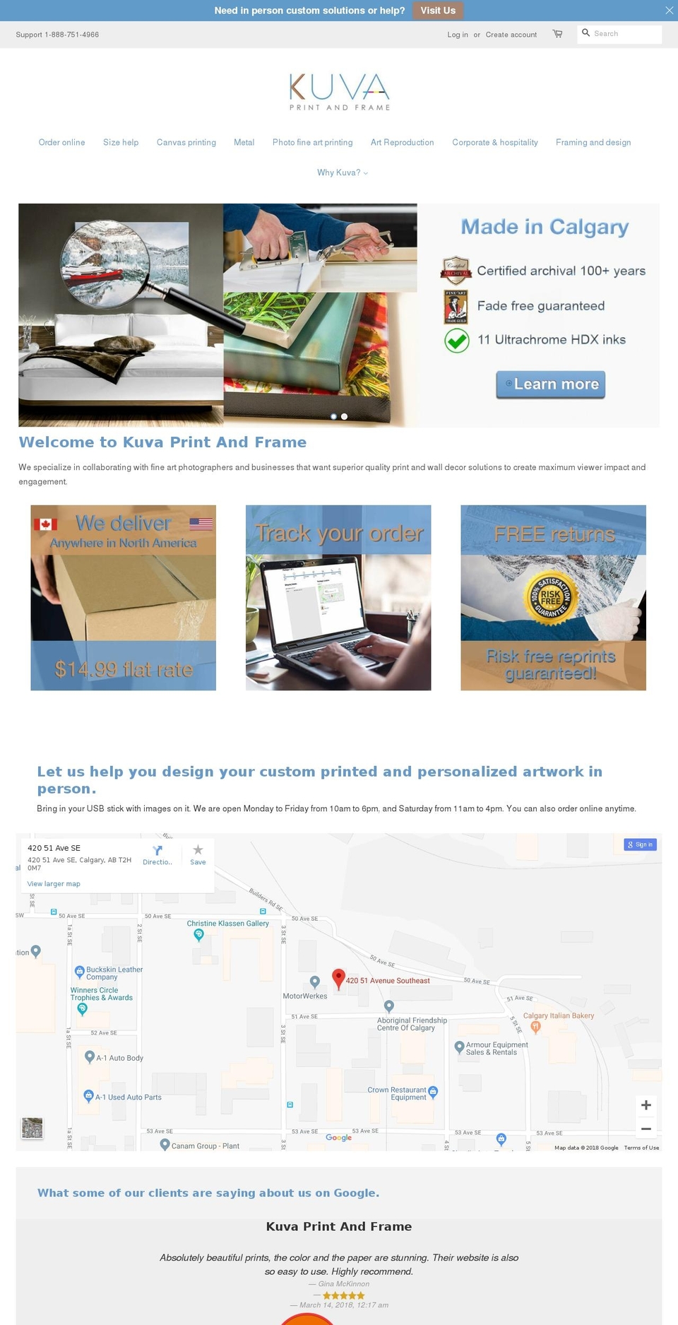 kuvaprintandframe.com — Shopify storefront screenshot