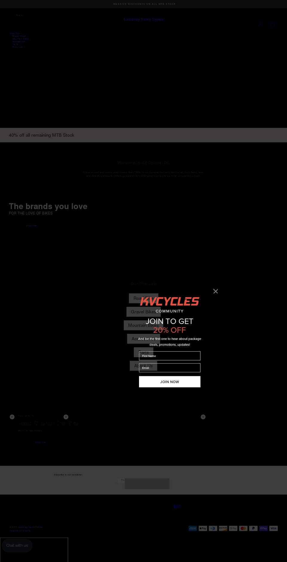 kvcycles.com shopify website screenshot