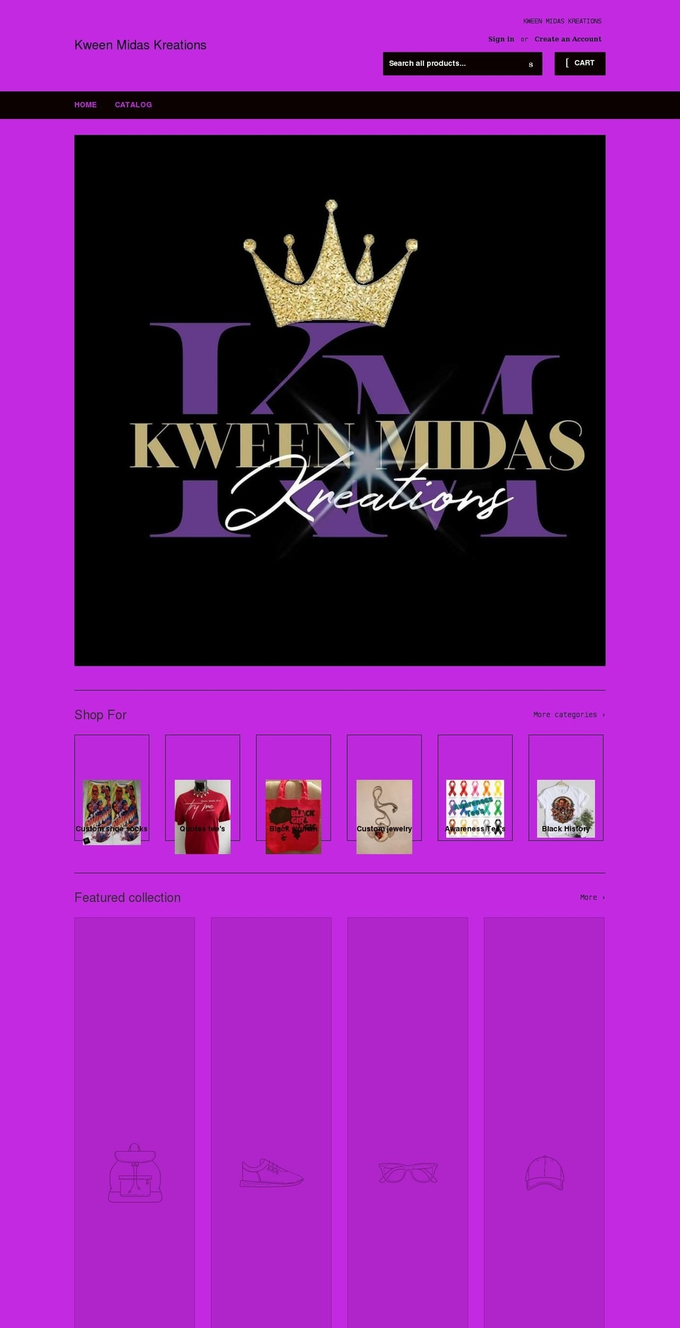 kweenmidaskreations.com shopify website screenshot