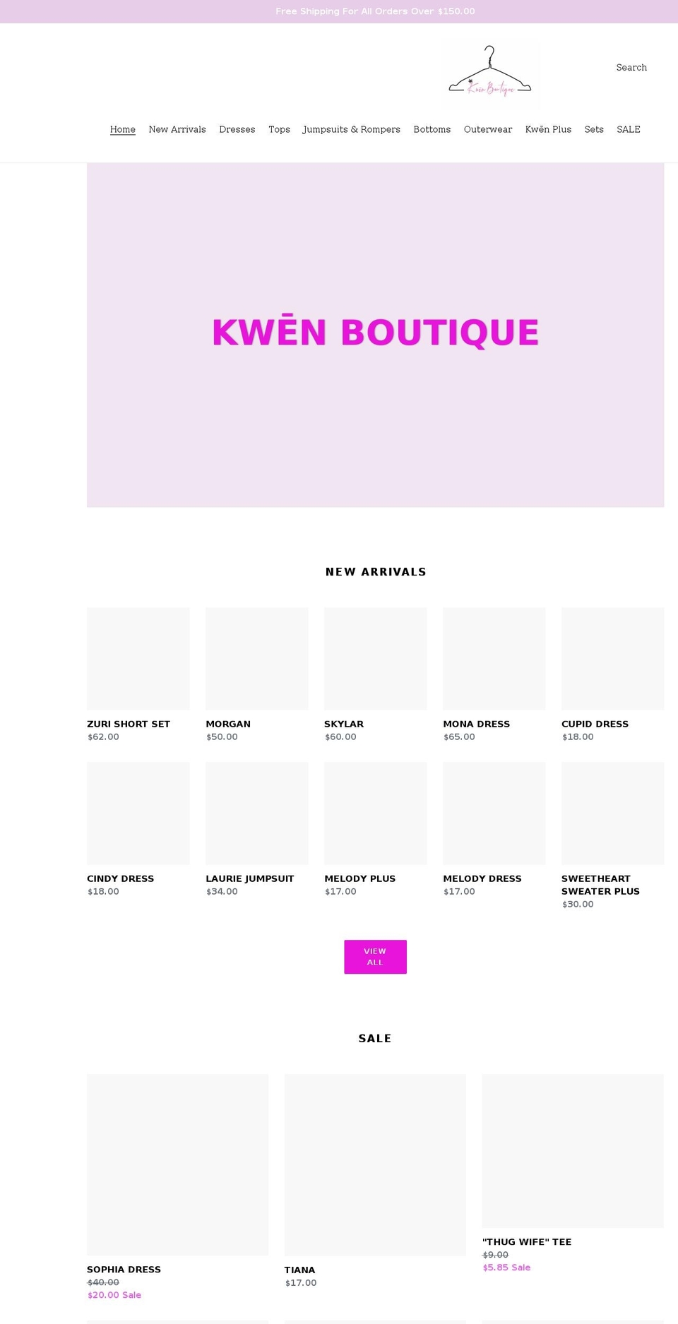 kwenboutique.com shopify website screenshot
