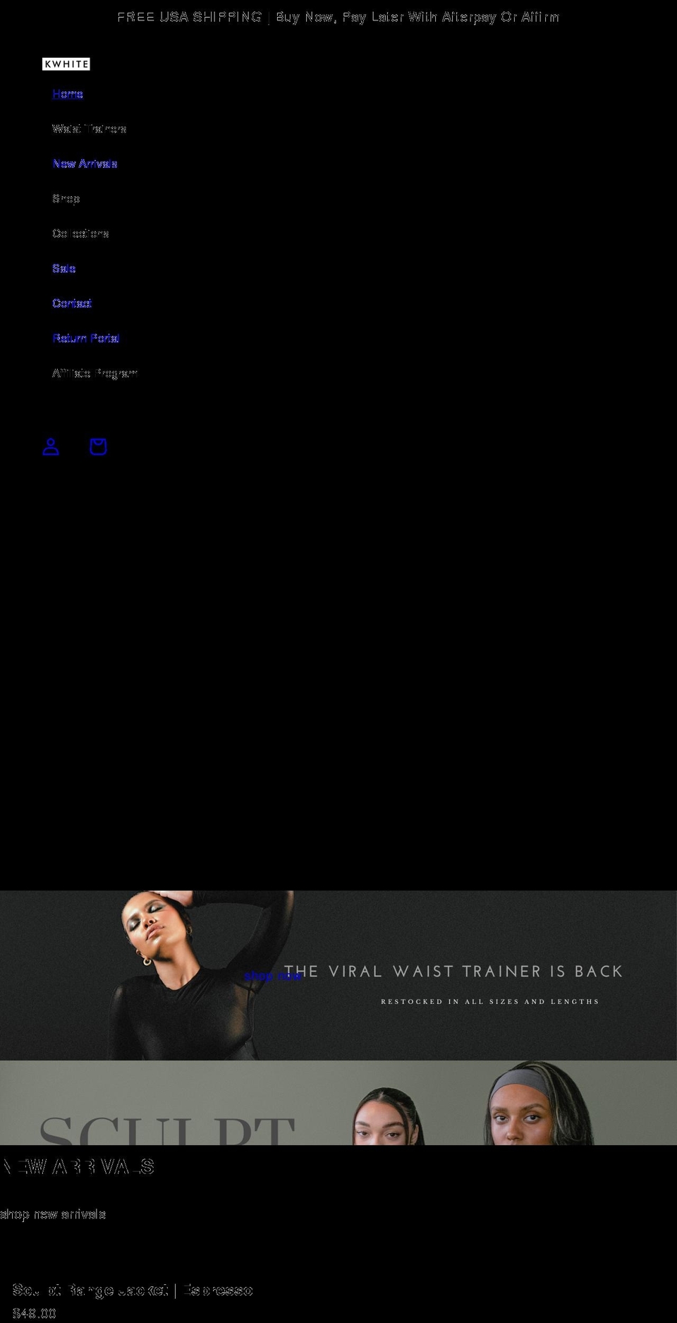 kwhiteshop.com shopify website screenshot
