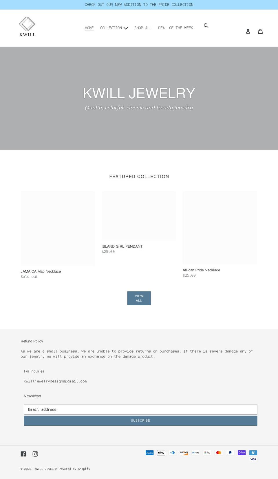 kwilljewelry.com shopify website screenshot