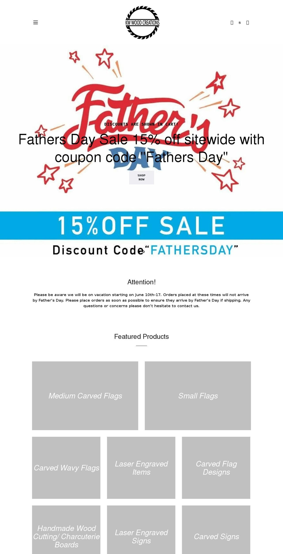 kwwoodcreations.com shopify website screenshot