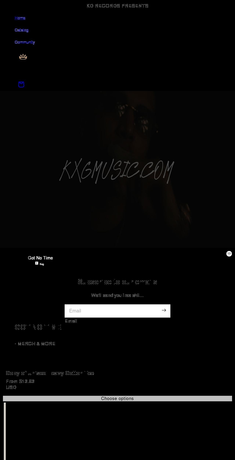 kxgmusic.com shopify website screenshot
