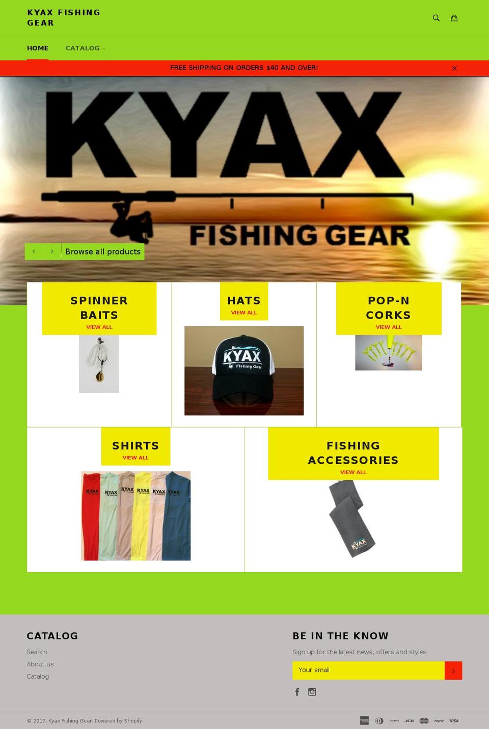 kyaxfishinggear.com shopify website screenshot