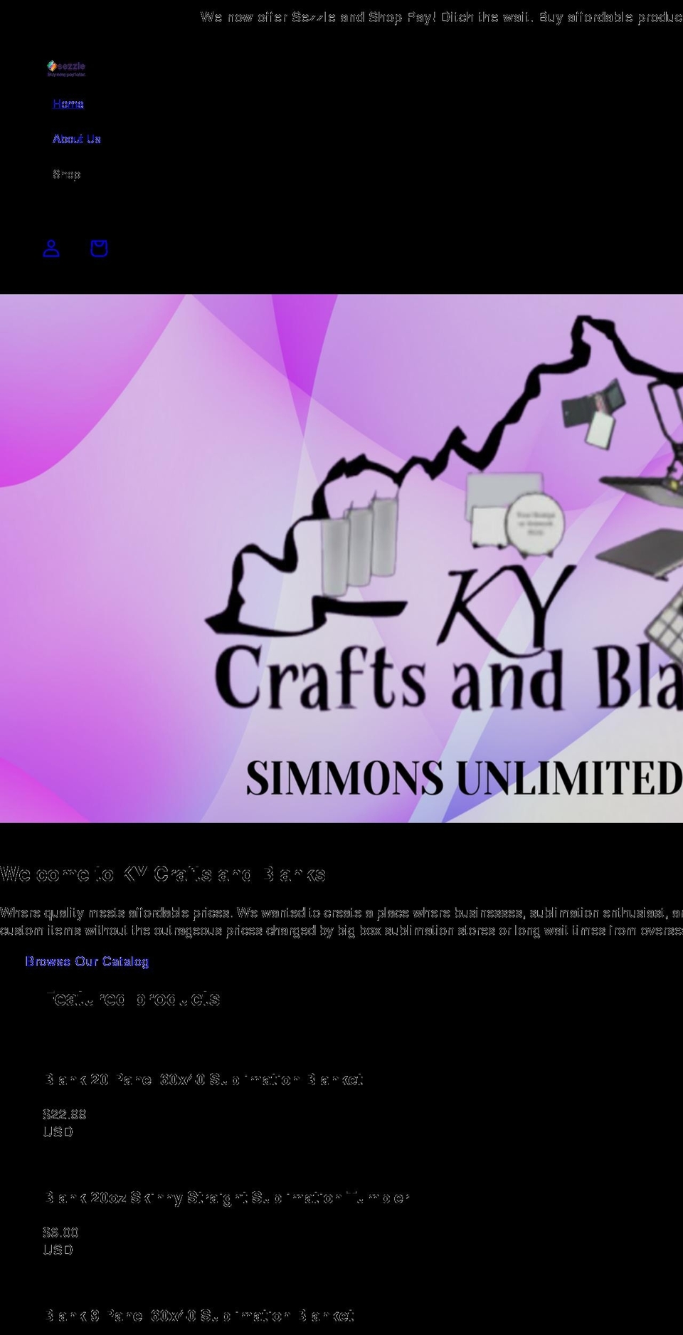 kycraftsandblanks.com shopify website screenshot