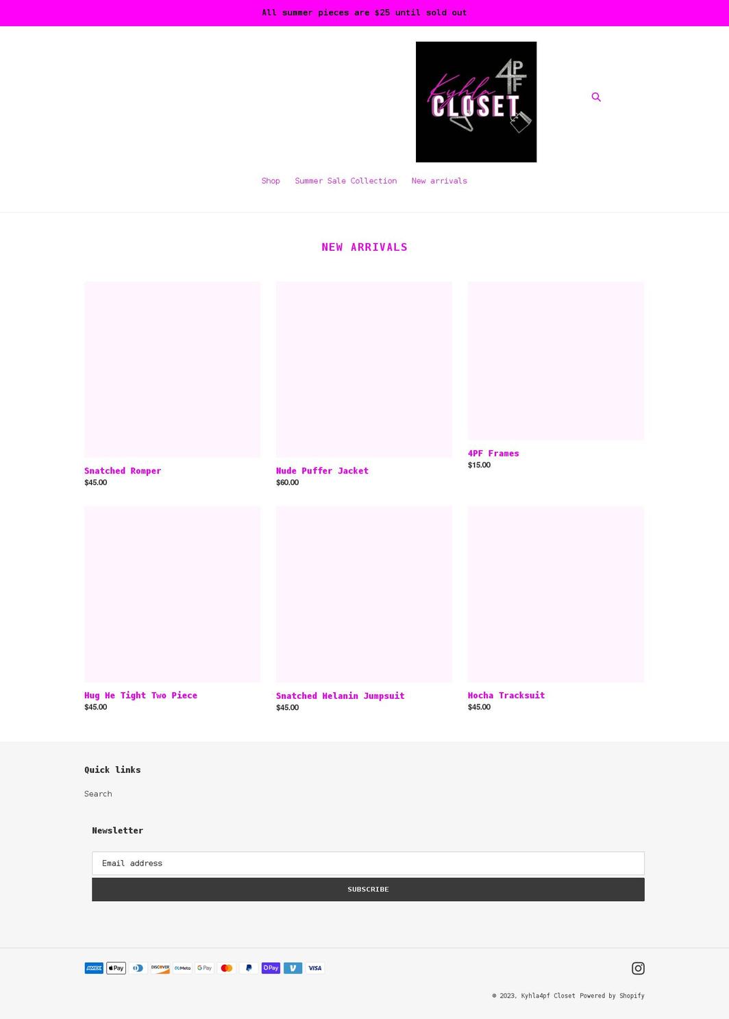 kyhla4pfcloset.com shopify website screenshot