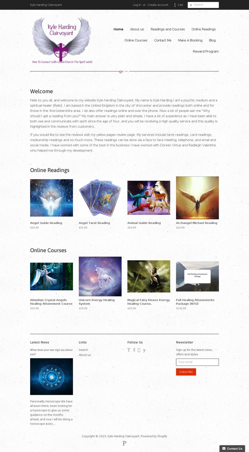 kylehardingclairvoyant.co.uk shopify website screenshot