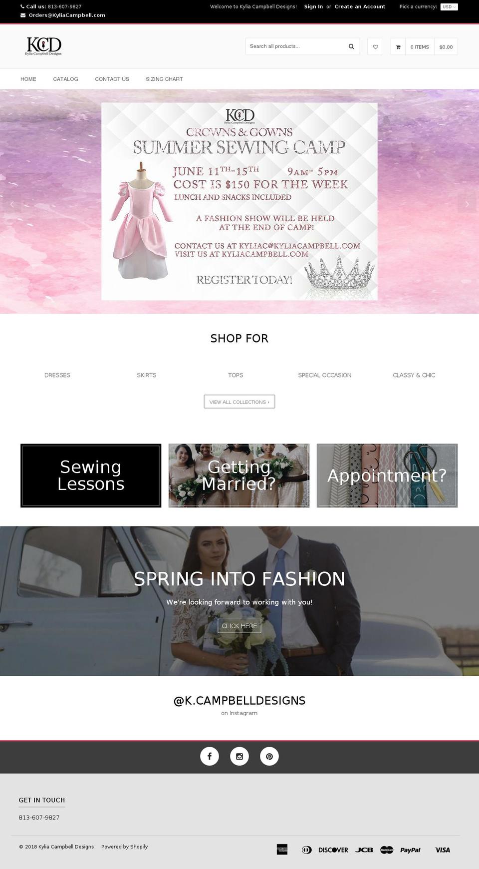 kyliacampbell.com shopify website screenshot