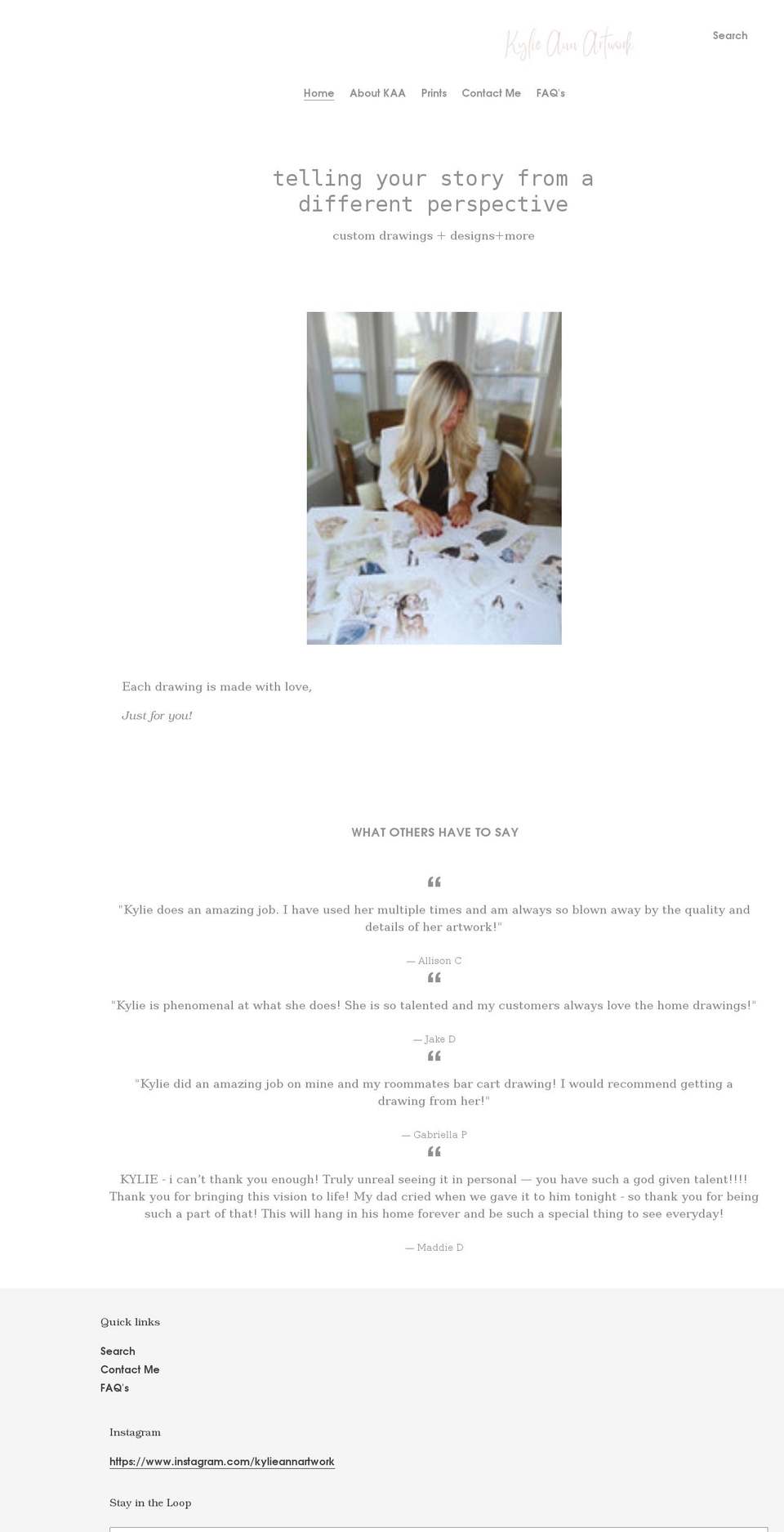 kylieannartwork.com shopify website screenshot