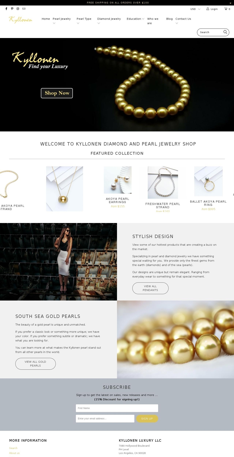 kyllonenluxury.com shopify website screenshot