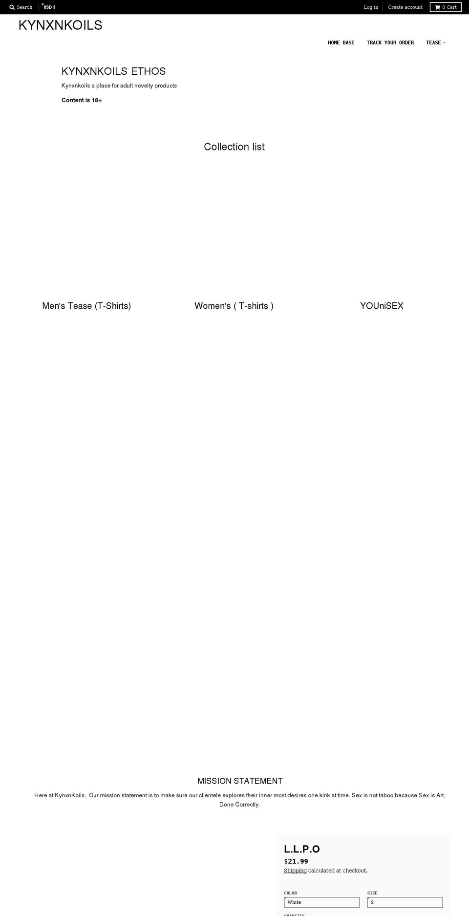 kynxnkoils.com shopify website screenshot