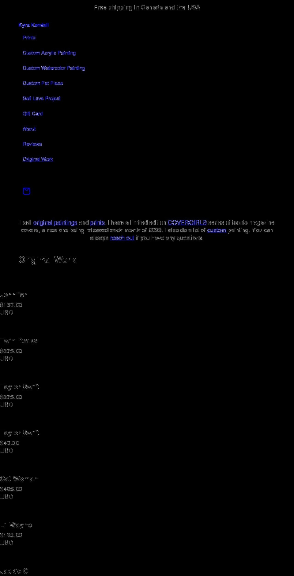 kyra-kendall.myshopify.com shopify website screenshot