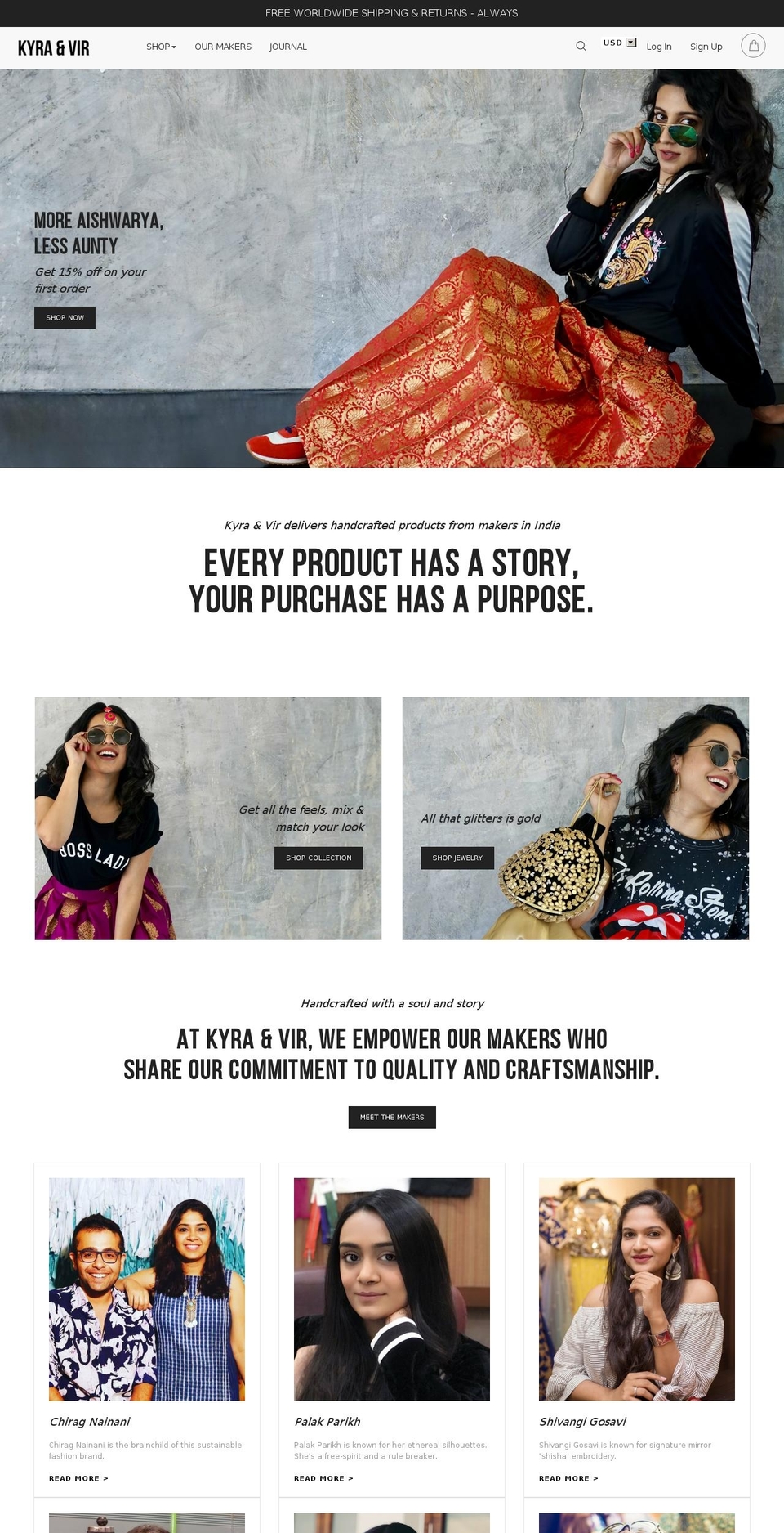 kyraandvir.com shopify website screenshot