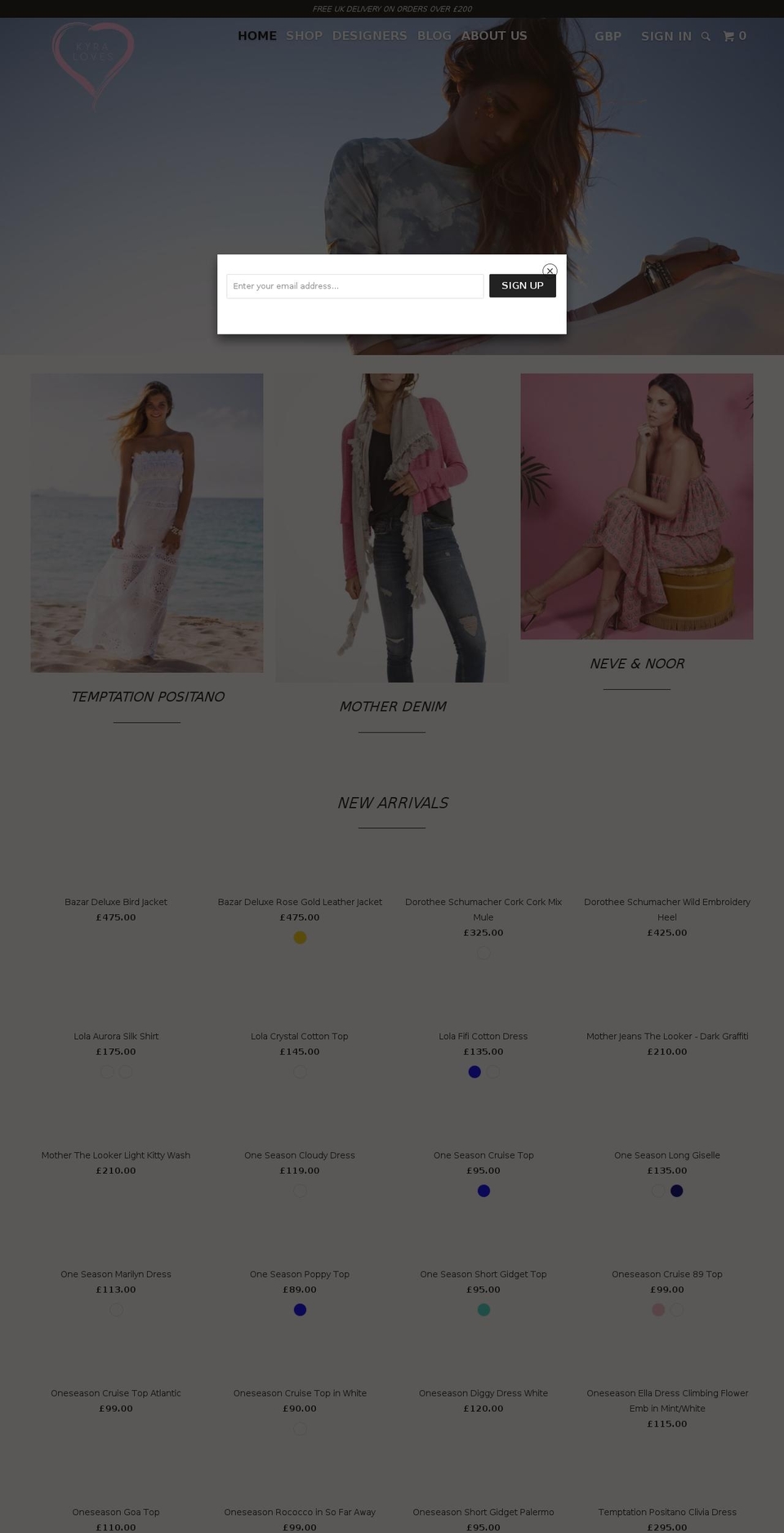 kyraloves.com shopify website screenshot