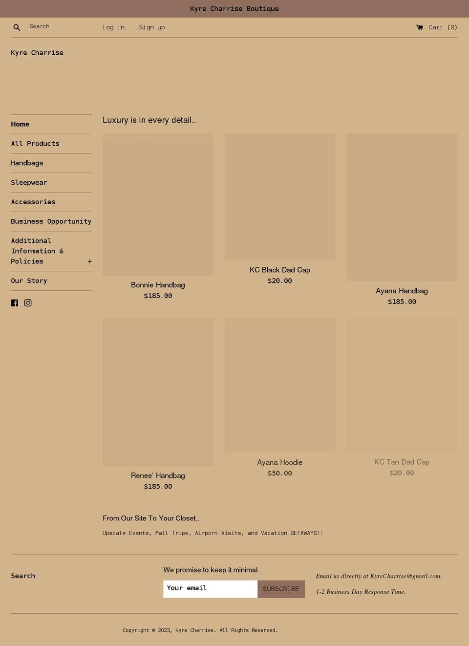 kyrecharrise.com shopify website screenshot