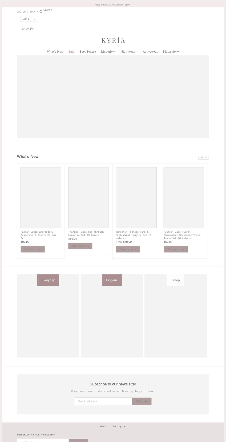 kyrialingerie.com shopify website screenshot