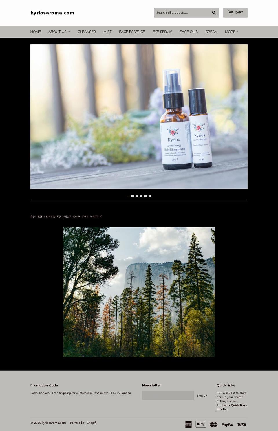 kyriosaroma.com — Shopify storefront screenshot
