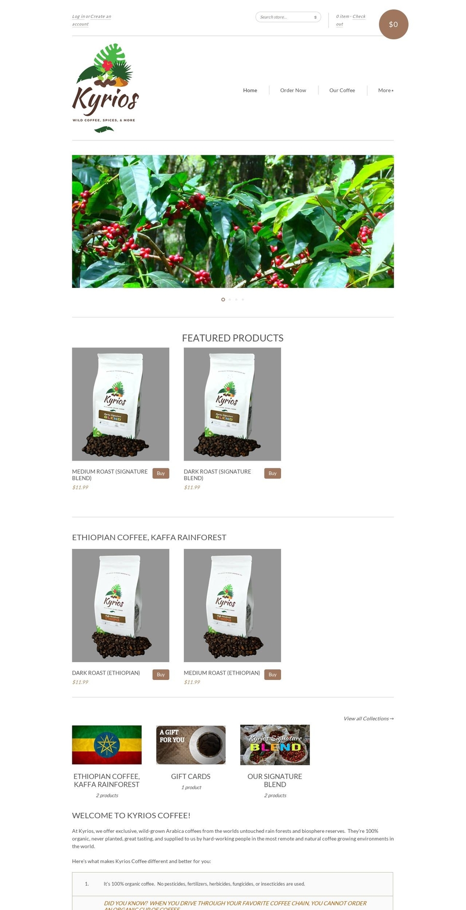 kyrioscoffee.com shopify website screenshot