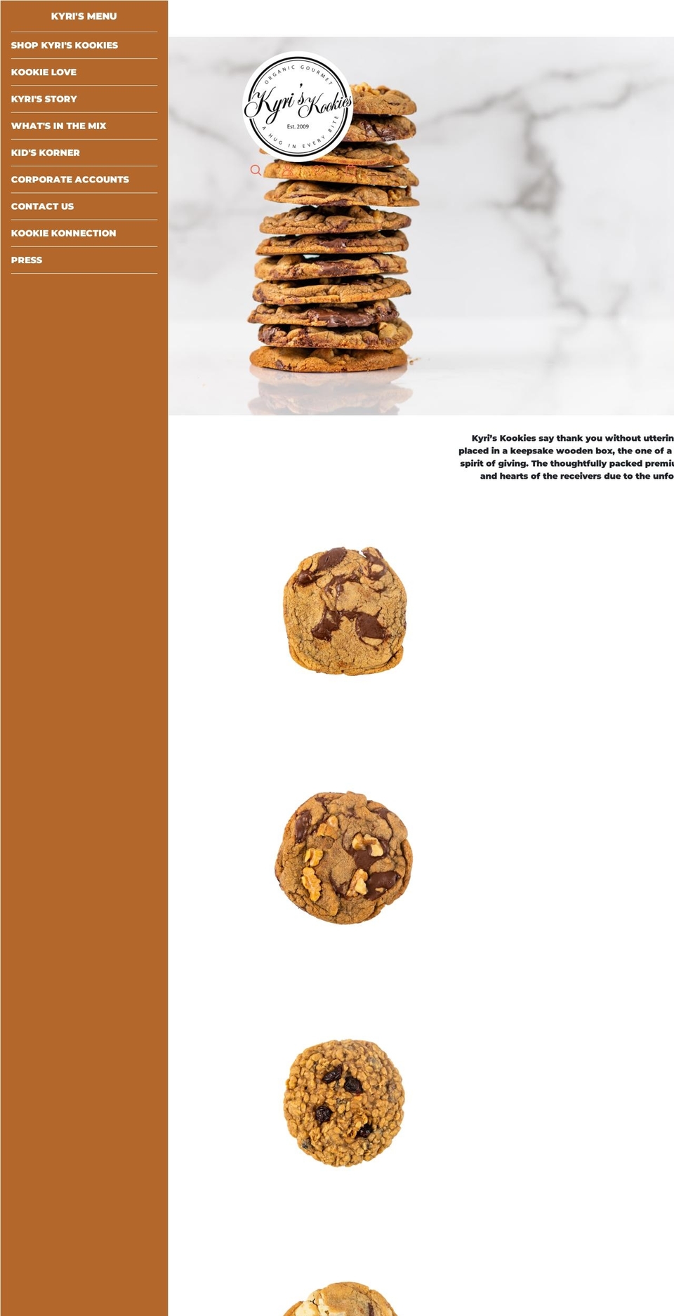 kyriskookies.com shopify website screenshot