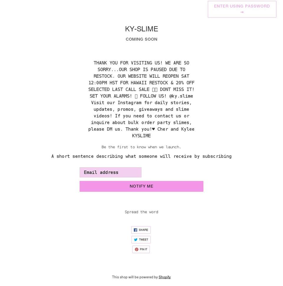 kyslime.com shopify website screenshot