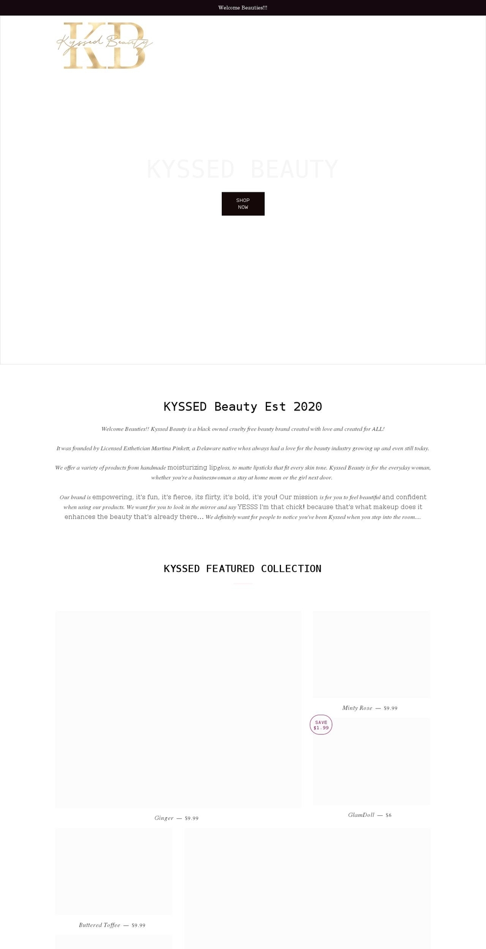 kyssedbeauty.com shopify website screenshot