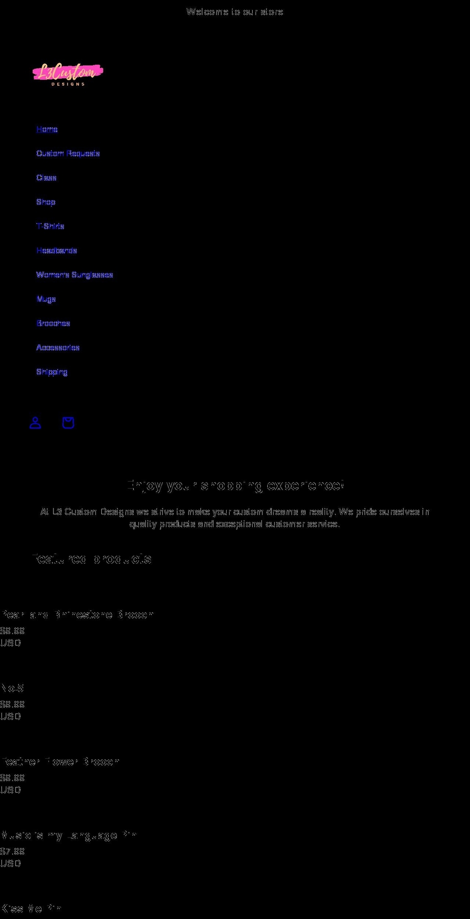 l3customdesigns.com shopify website screenshot