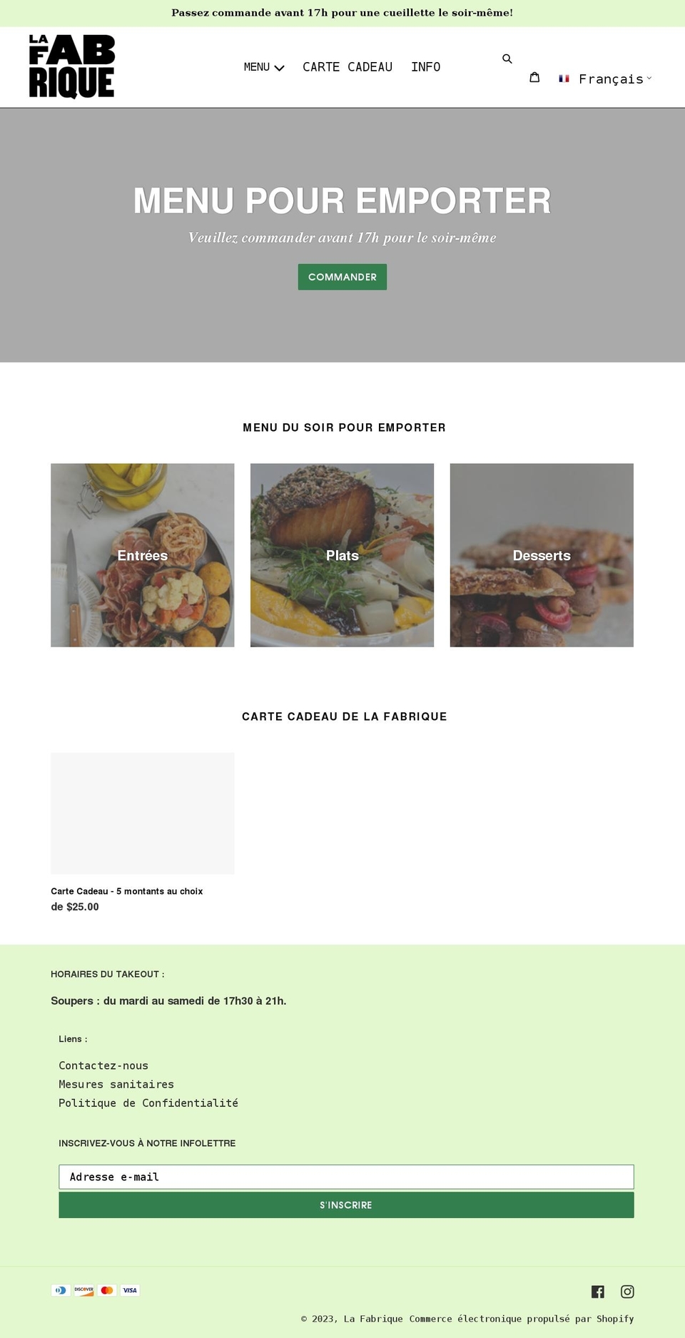 la-fabrique-take-out.myshopify.com shopify website screenshot