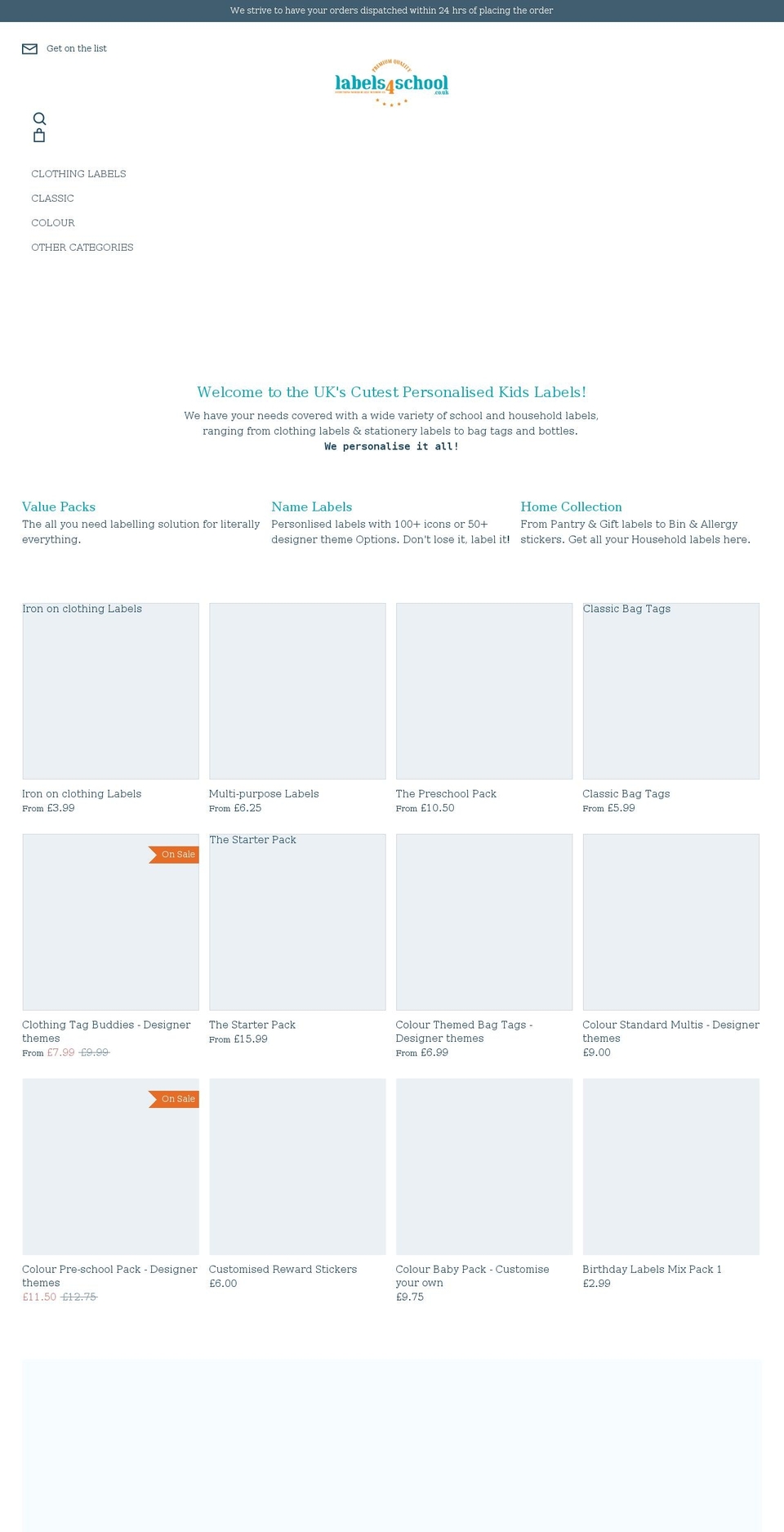 labels4school.co.uk shopify website screenshot