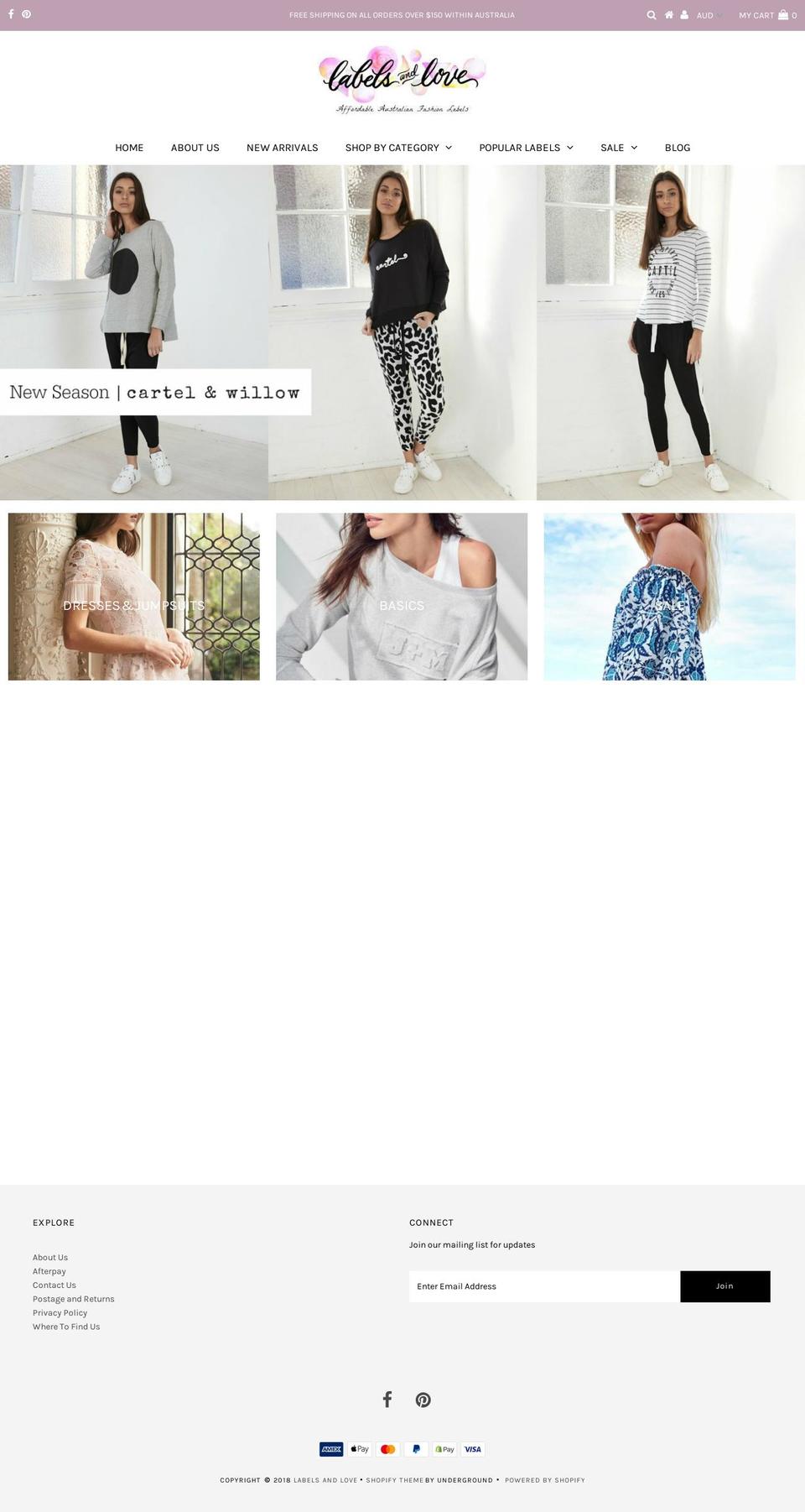 labelsandlove.com.au shopify website screenshot