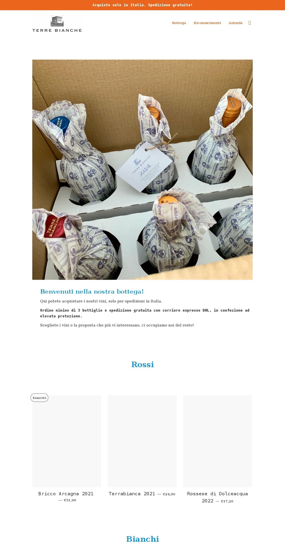 labottegaditerrebianche.com shopify website screenshot