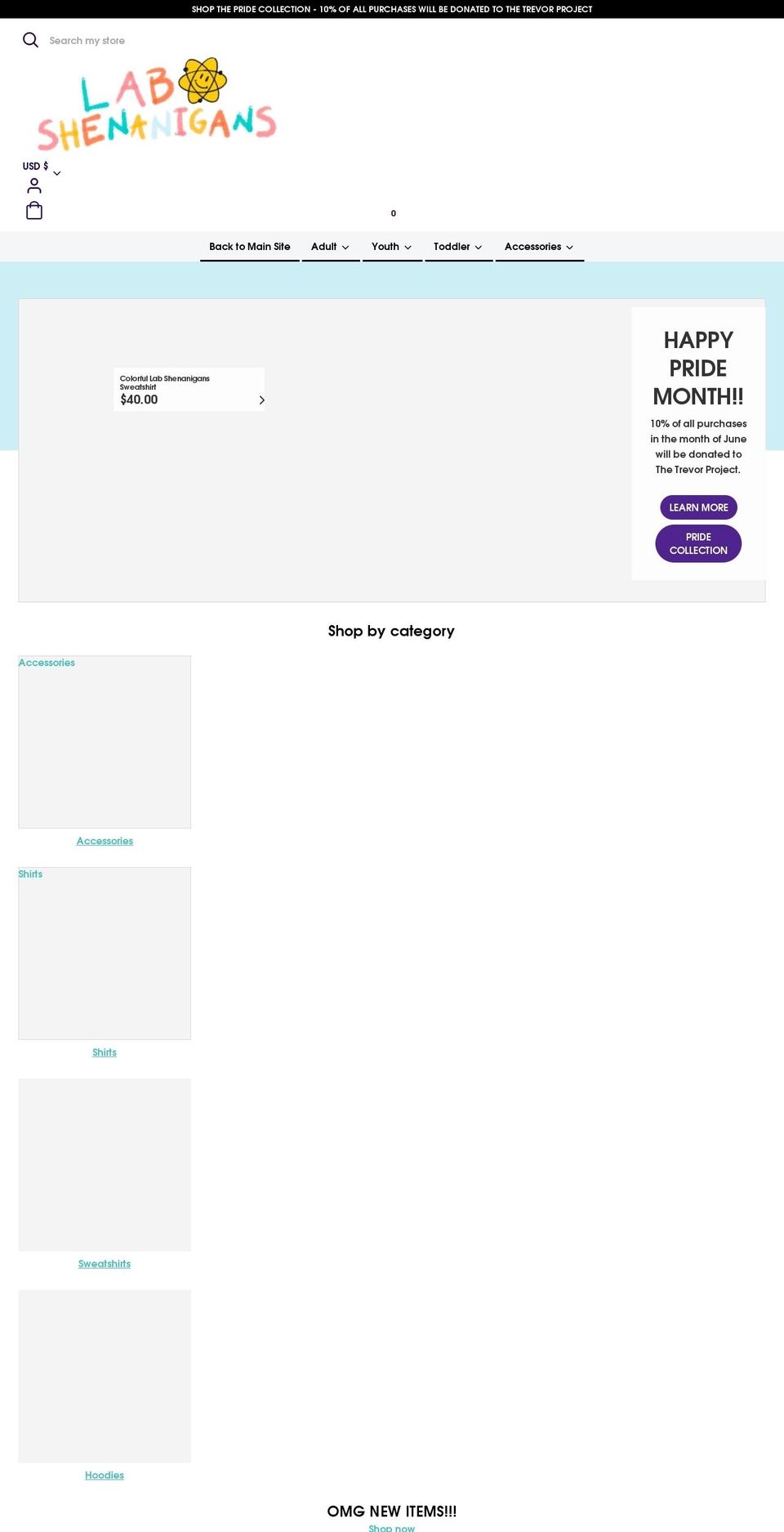 labshenanigansmerch.com shopify website screenshot