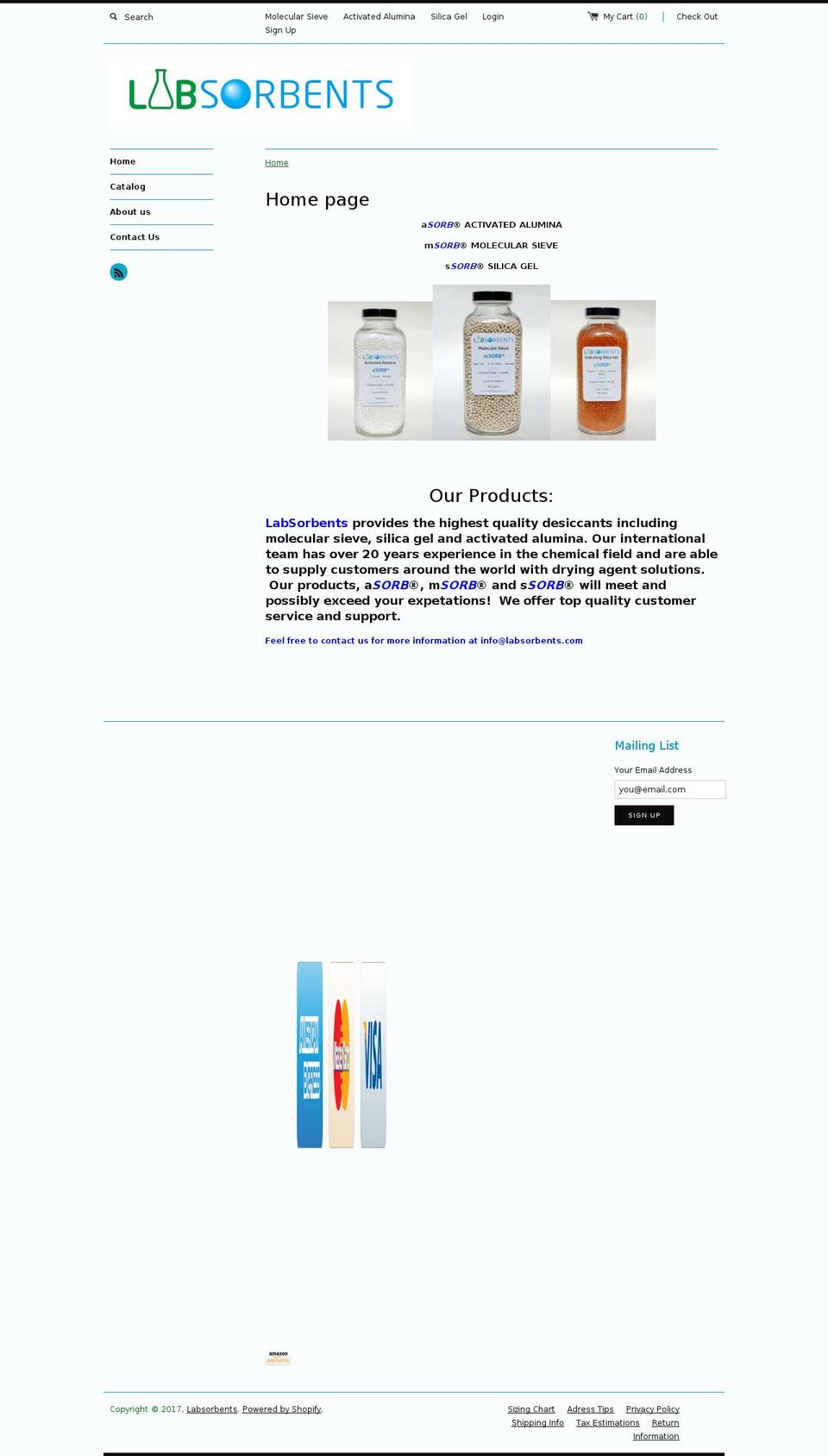 labsorbents.net shopify website screenshot