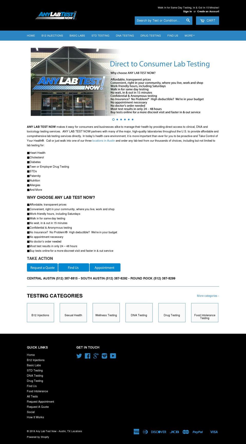 labtestingaustin.com — Shopify storefront screenshot