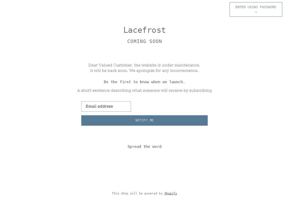 lacefrost.com shopify website screenshot