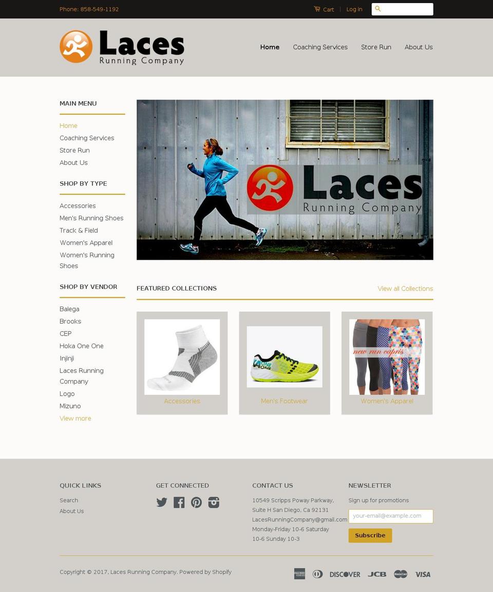 lacesrunningcompany.com shopify website screenshot