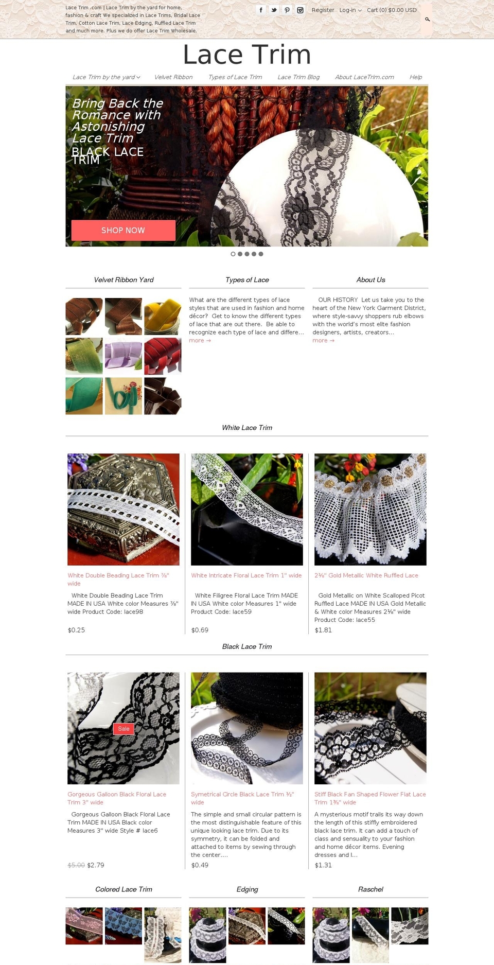 Clean Shopify theme site example lacetrim.com