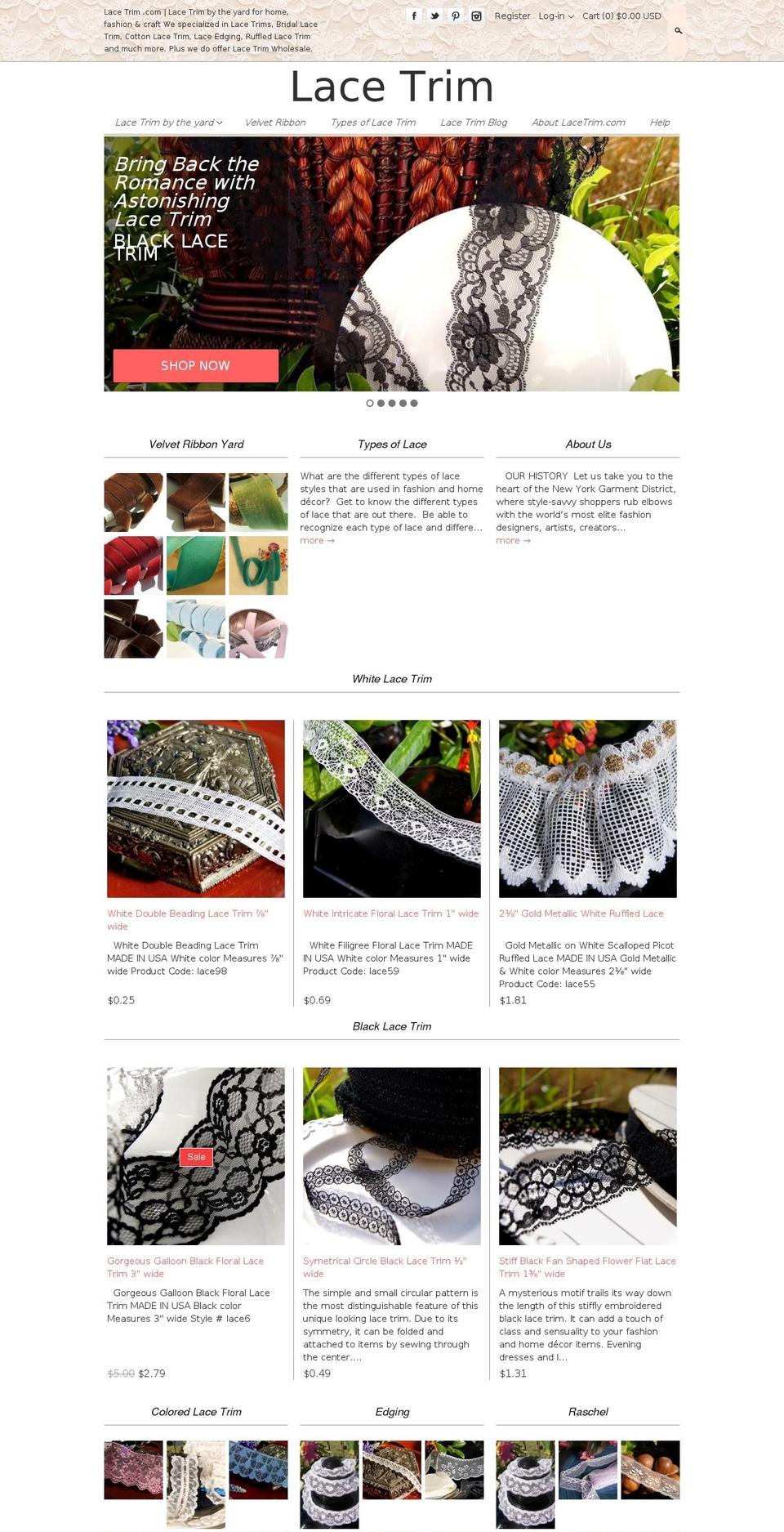 Clean New Shopify theme site example lacetrims.com