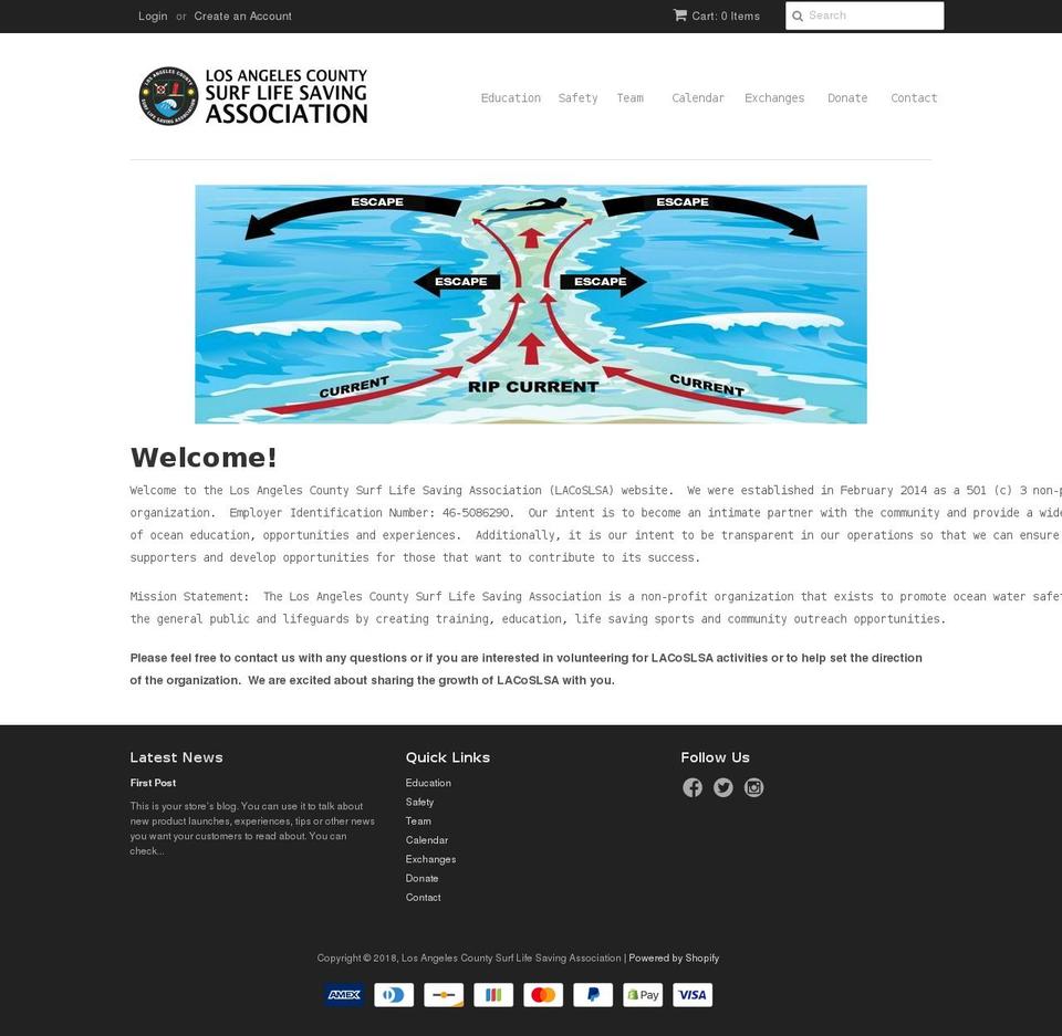 lacoslsa.org shopify website screenshot